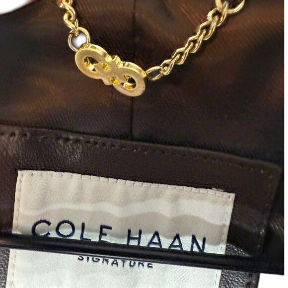 Cole Haan Lambskin Leather Moto Jacket Brown Gold Hardware Small - Picture 7 of 13